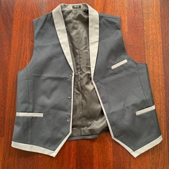 Coofandy Men's Dark Blue Vest with Gray Trim - Picture 1 of 6